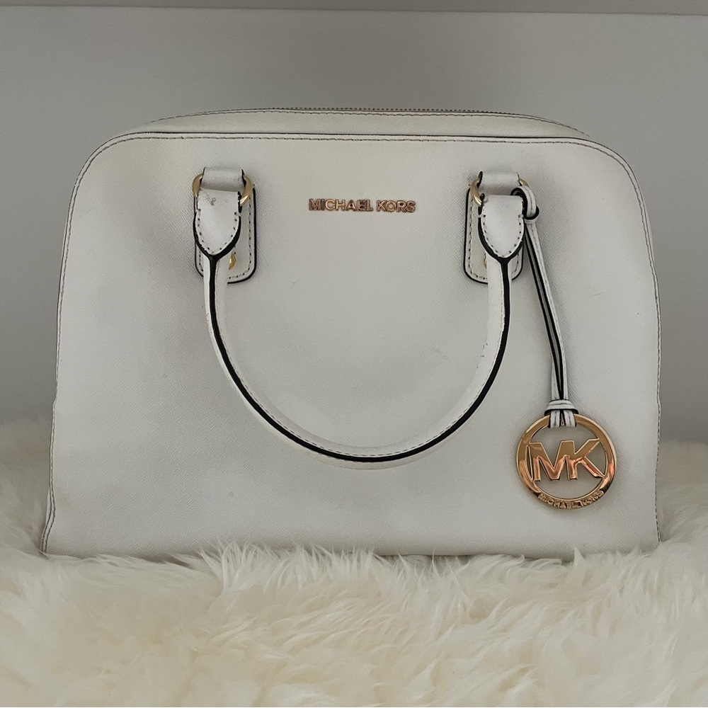 Michael Kors White Satchel with Gold Accents